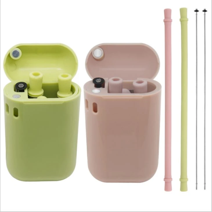 Eco Friendly Collapsible Silicone Drinking Straws With Cleaning Brush